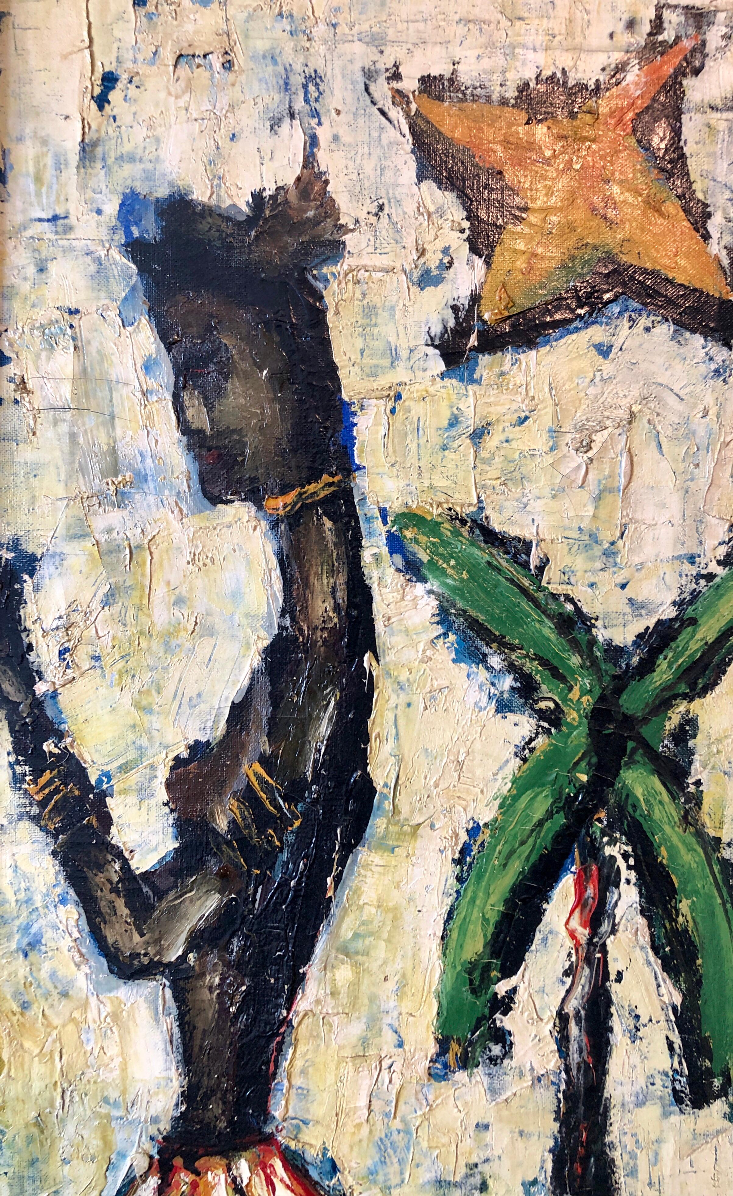 French Post Impressionist impasto oil painting. Standing Figure.
Similar in technique to Henri D'anty and other artists of the post war École de Paris.
School of Paris (French: École de Paris) refers to the French and émigré artists who worked in