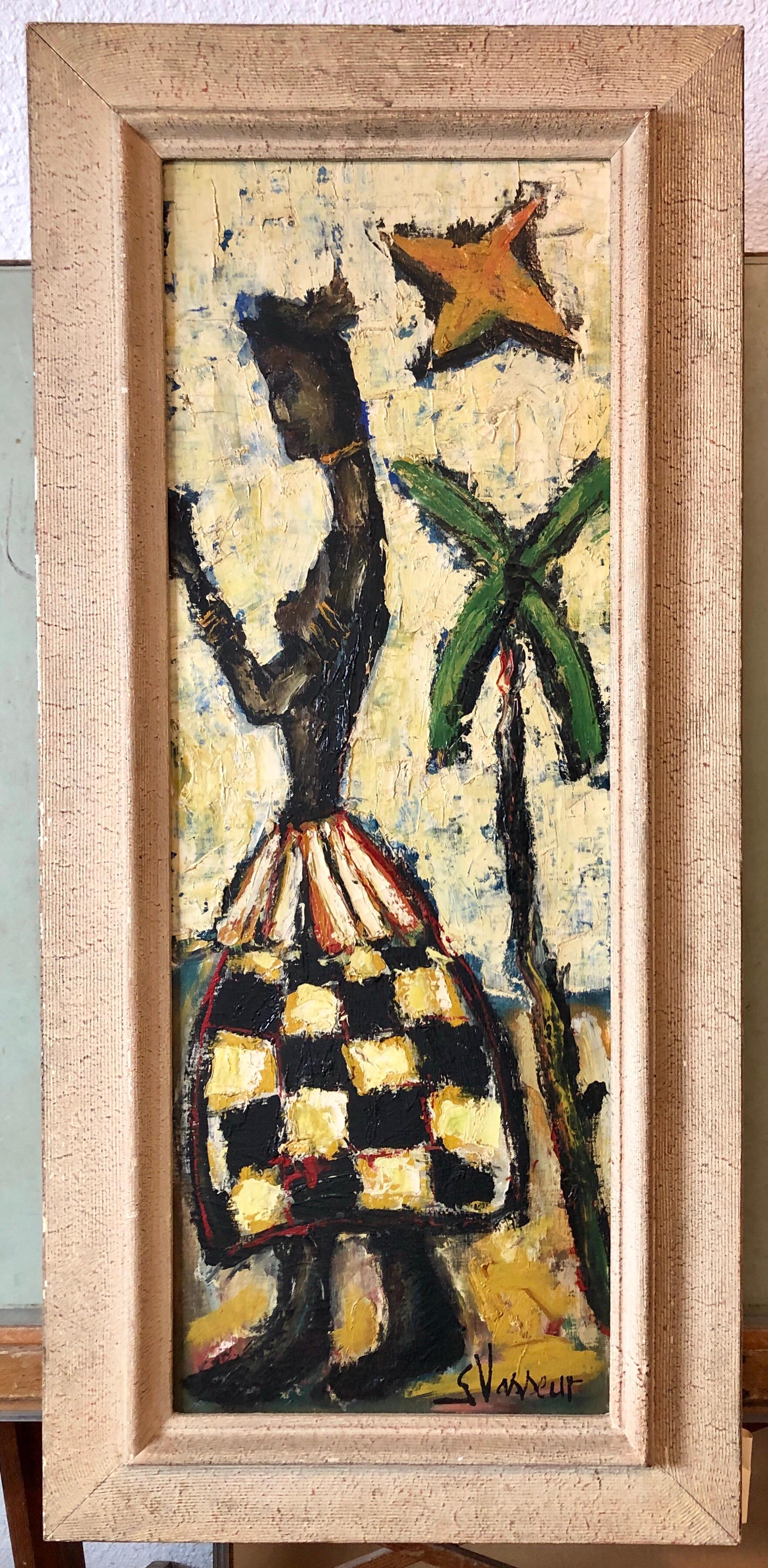 French Expressionist Impasto Oil Painting African Island Girl Kente Cloth Skirt 3