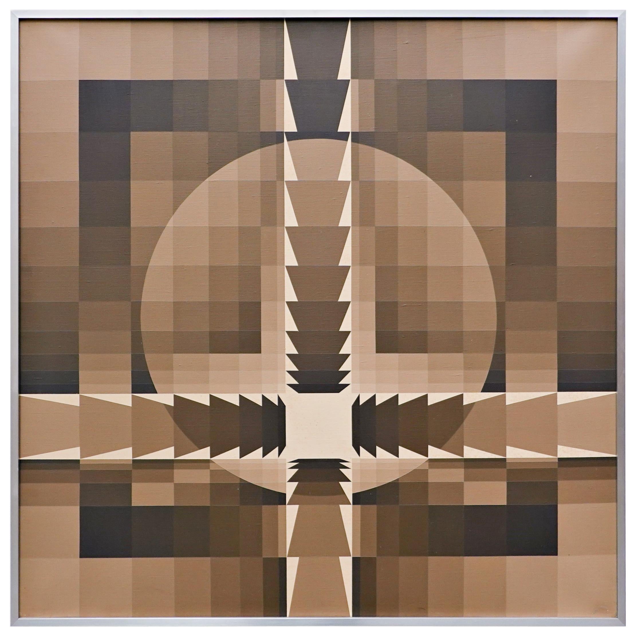 Georges Vaxelaire, huile sur toile « Composition gomtrique », 1977, Belgique