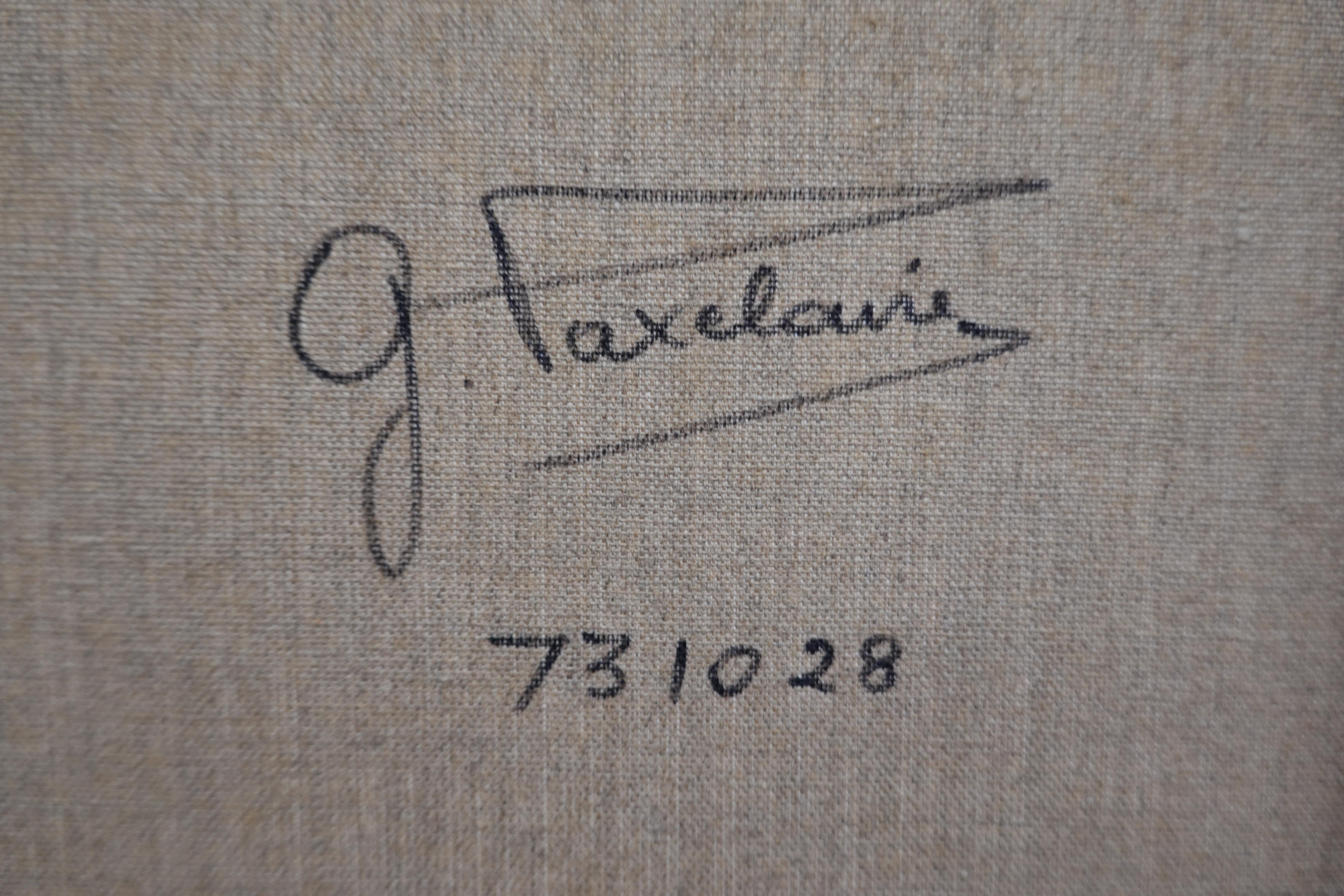 Georges Vaxelaire, Öl auf Leinwand „Komposition Gomtrique orange“, 1973, Belgien (Belgisch)