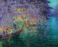Fete de Nuit au Japon - Post Impressionist Figures in Riverscape - Georges Dantu