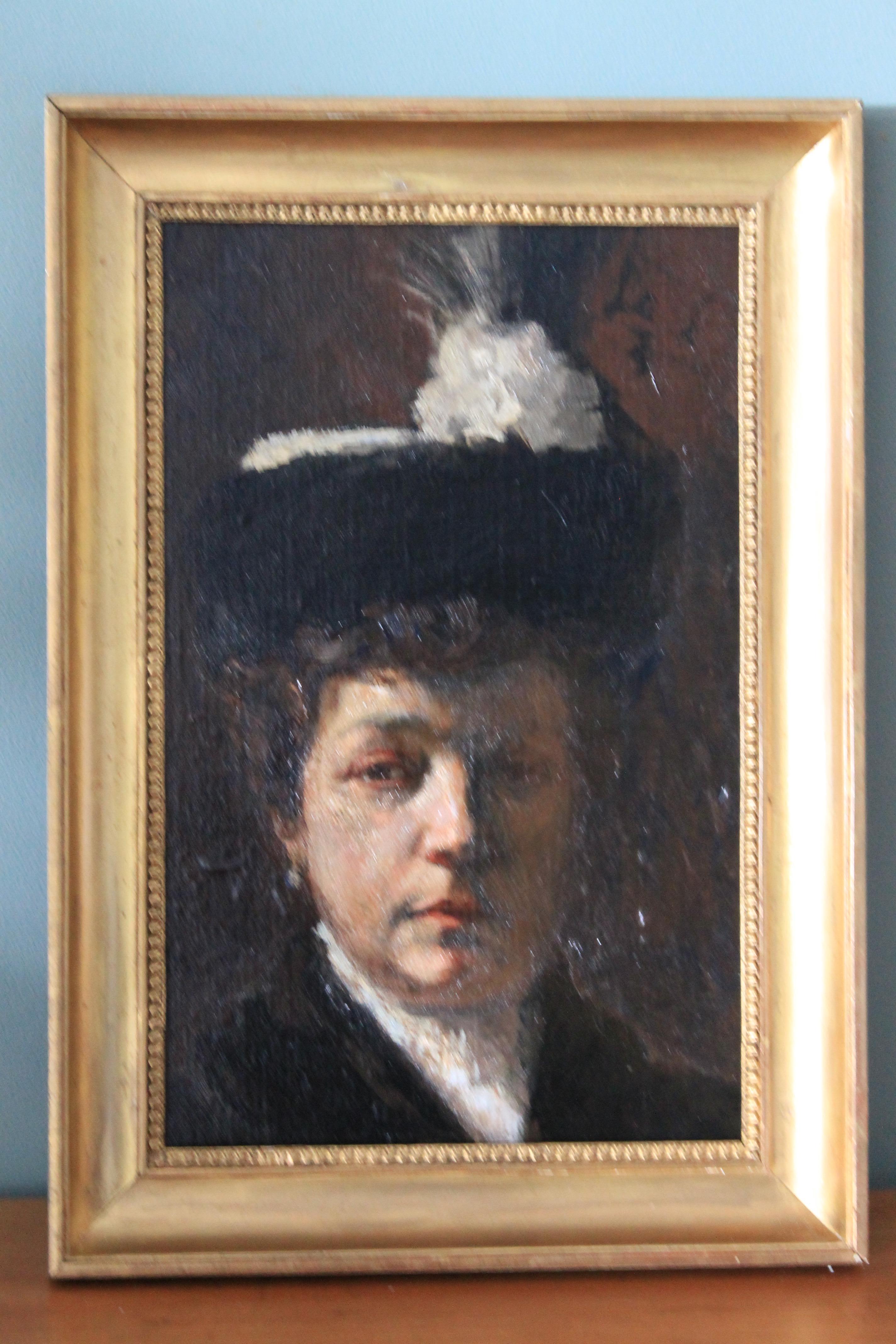 Portrait of a woman, antique portrait of the artist's mother, French school - Painting by Georges Villa