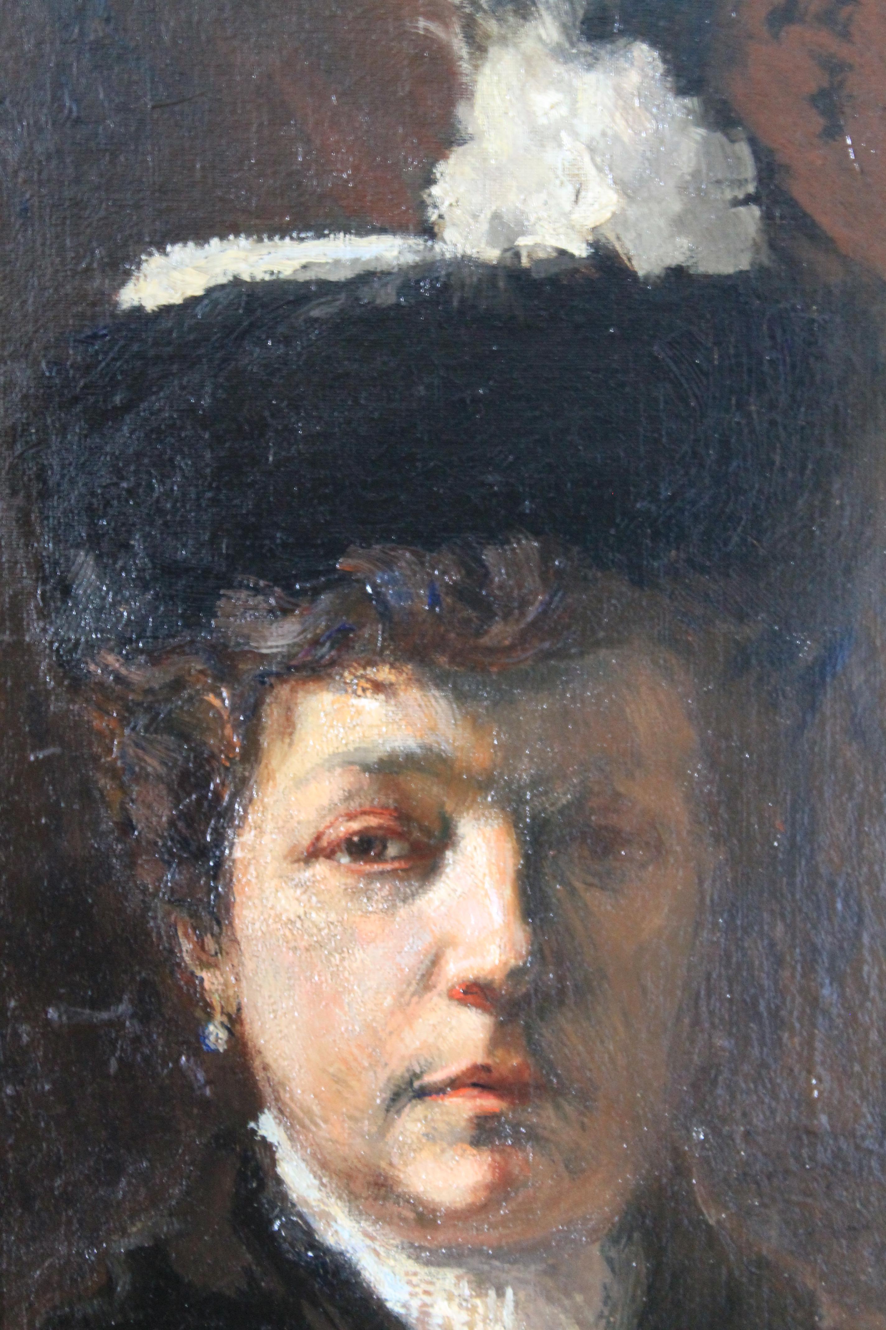 Antique French female portrait oil painting canvas on wood board, unsigned, but by French artist Georges Villa (1883 -1965).  This painting came from a private collection accompanied by a photograph of the artist inscribed 'To my mother who I love