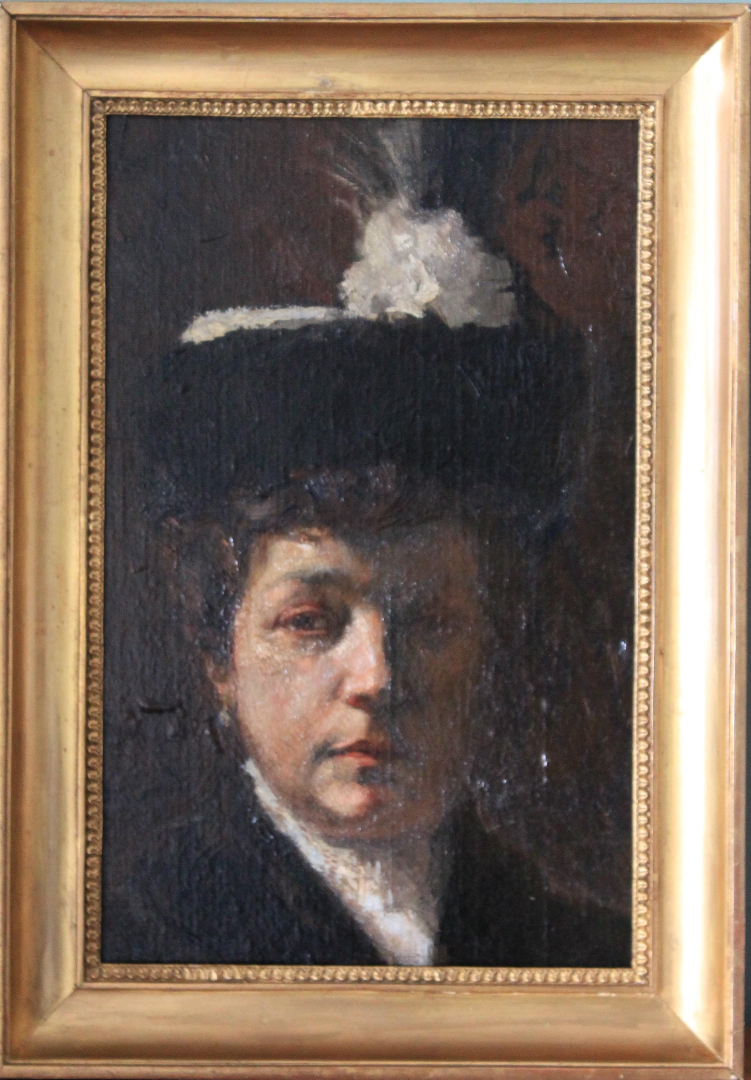 Georges Villa Portrait Painting - Portrait of a woman, antique portrait of the artist's mother, French school
