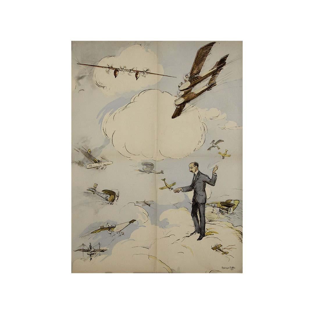 Manifesto originale del 1921 di Georges Villa: Avion dans les nuages in vendita 3