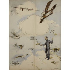 1921 cartel original de Georges Villa : Avion dans les nuages