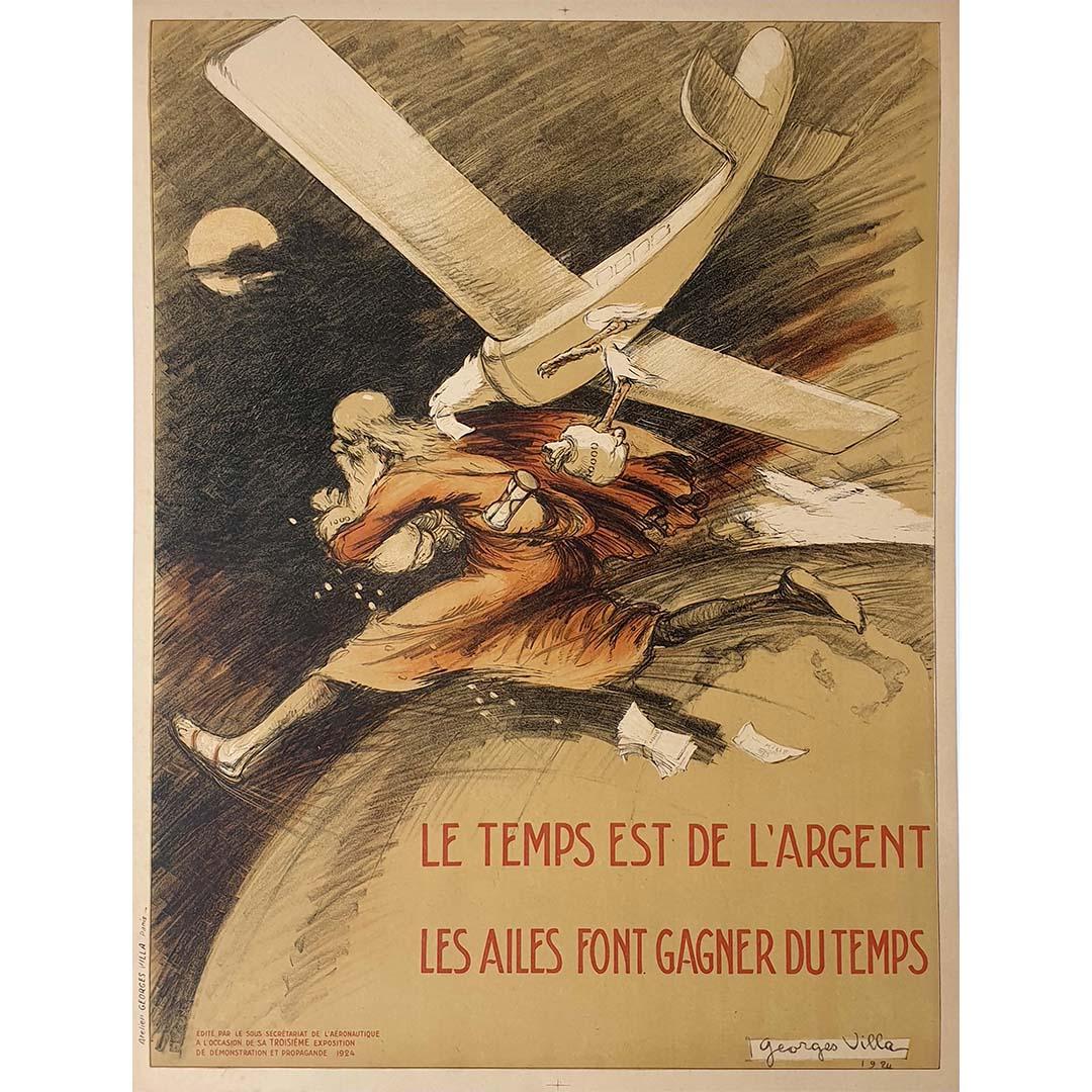 1924 original poster Le temps est de l'argent, les ailes font gagner du temps - Print by Georges Villa