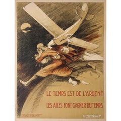 Antique 1924 original poster Le temps est de l'argent, les ailes font gagner du temps