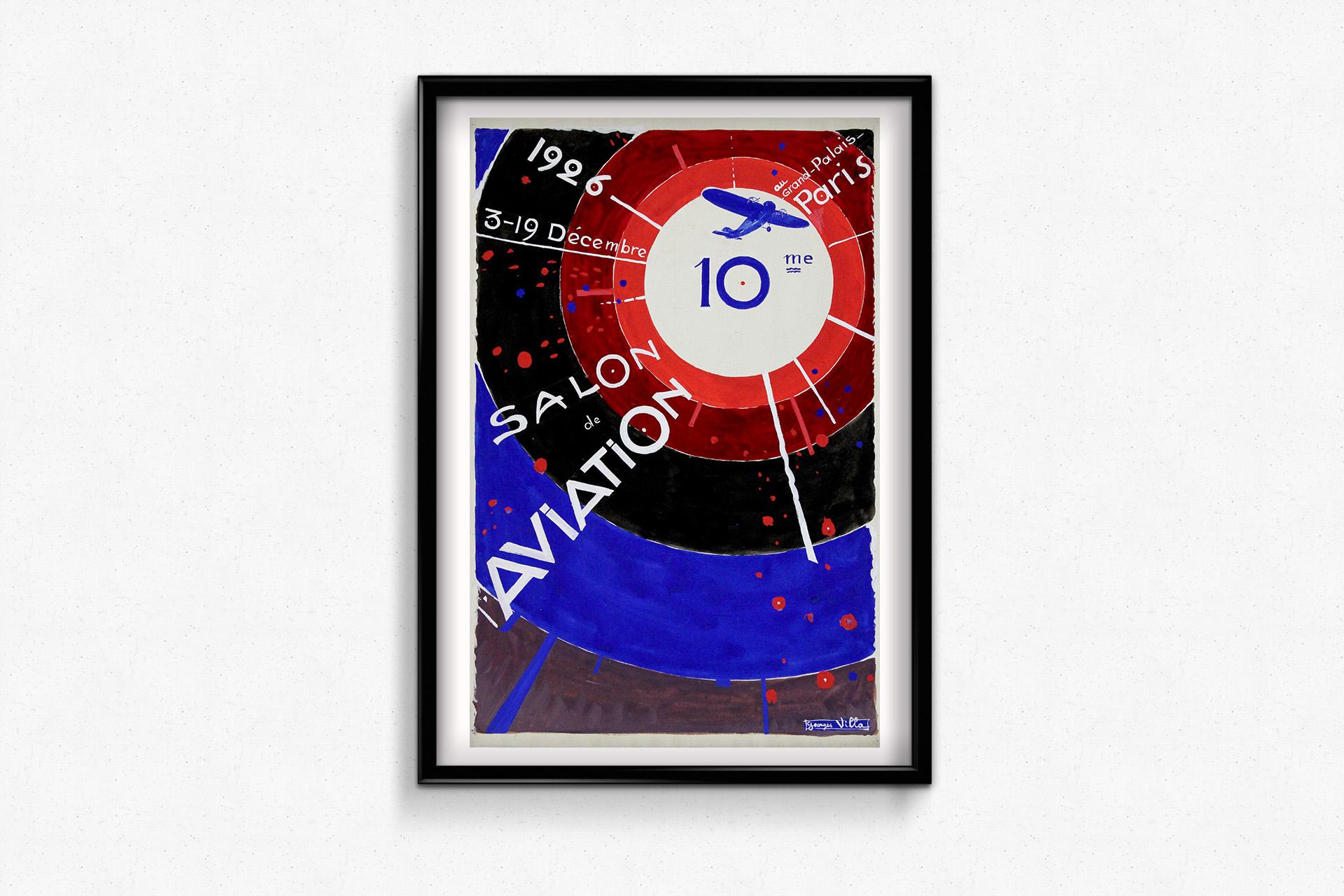 Affiche originale de 1926 projetée à la gouache par Georges Villa Salon de l'Aviation en vente 3