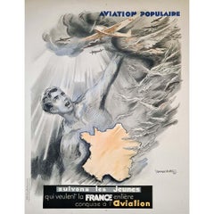 Aviation Populaire di Georges Villa 1936 Poster originale - Art Deco