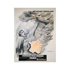 Aviation Populaire von Georges Villa, Originalplakat, 1936, Art déco
