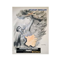 Aviation Populaire de Georges Villa 1936 Cartel original - Art Déco