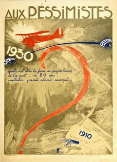 Affiche vintage d'origine Aux Pessimistes, Paris à New York, Épreuve d'aviation