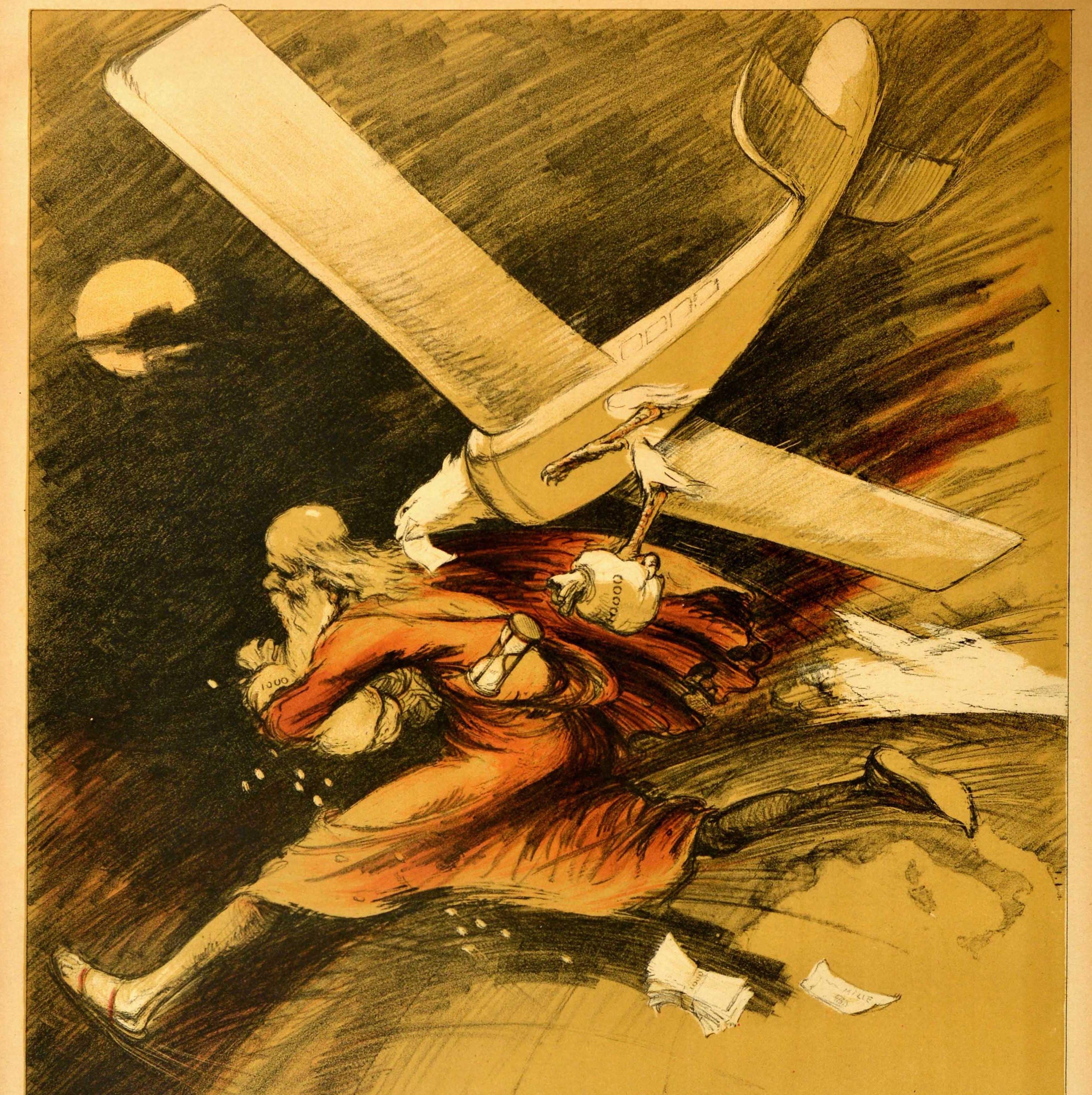 Affiche vintage d'origine Le Temps Est De l'Argent, Le Temps est l'Argent, Le temps est une carte bancaire, Voyage Art - Marron Print par Georges Villa