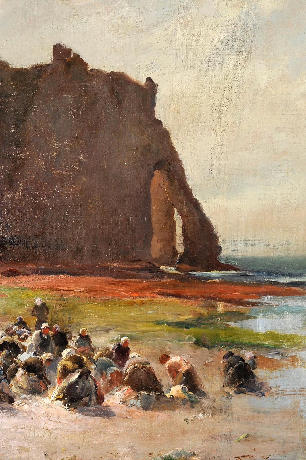 Etretat, washerwomens in Normandy - French School Painting by Georges Villain