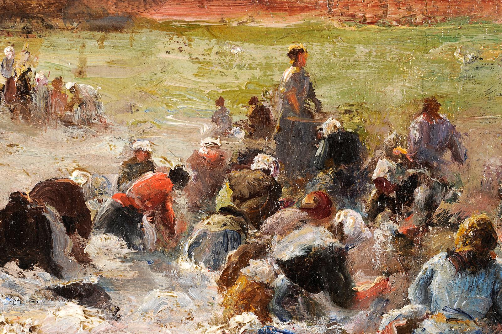 Georges VILLAIN
(1854, Paris – 1930)
Washerwomen on the beach at Étretat
Oil on canvas
H. 51 cm; L. 65 cm
Signed lower right Around 1900

Son of Eugène Marie François (1821-1897), who was a pupil of Charlet and Léon Cogniet, Georges trained with