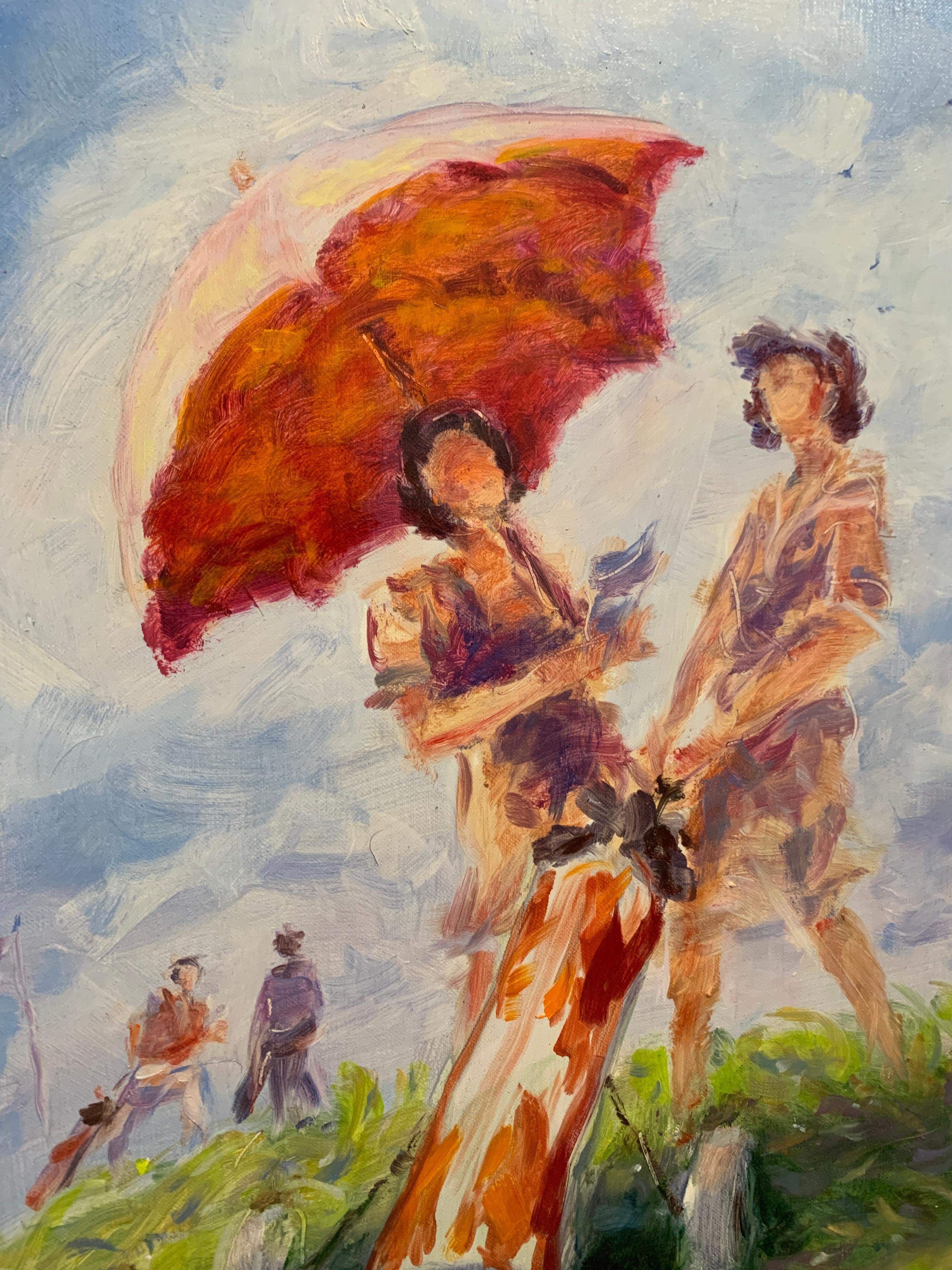 L'ombrelle au Golf - Painting de Georges Yoldjoglou