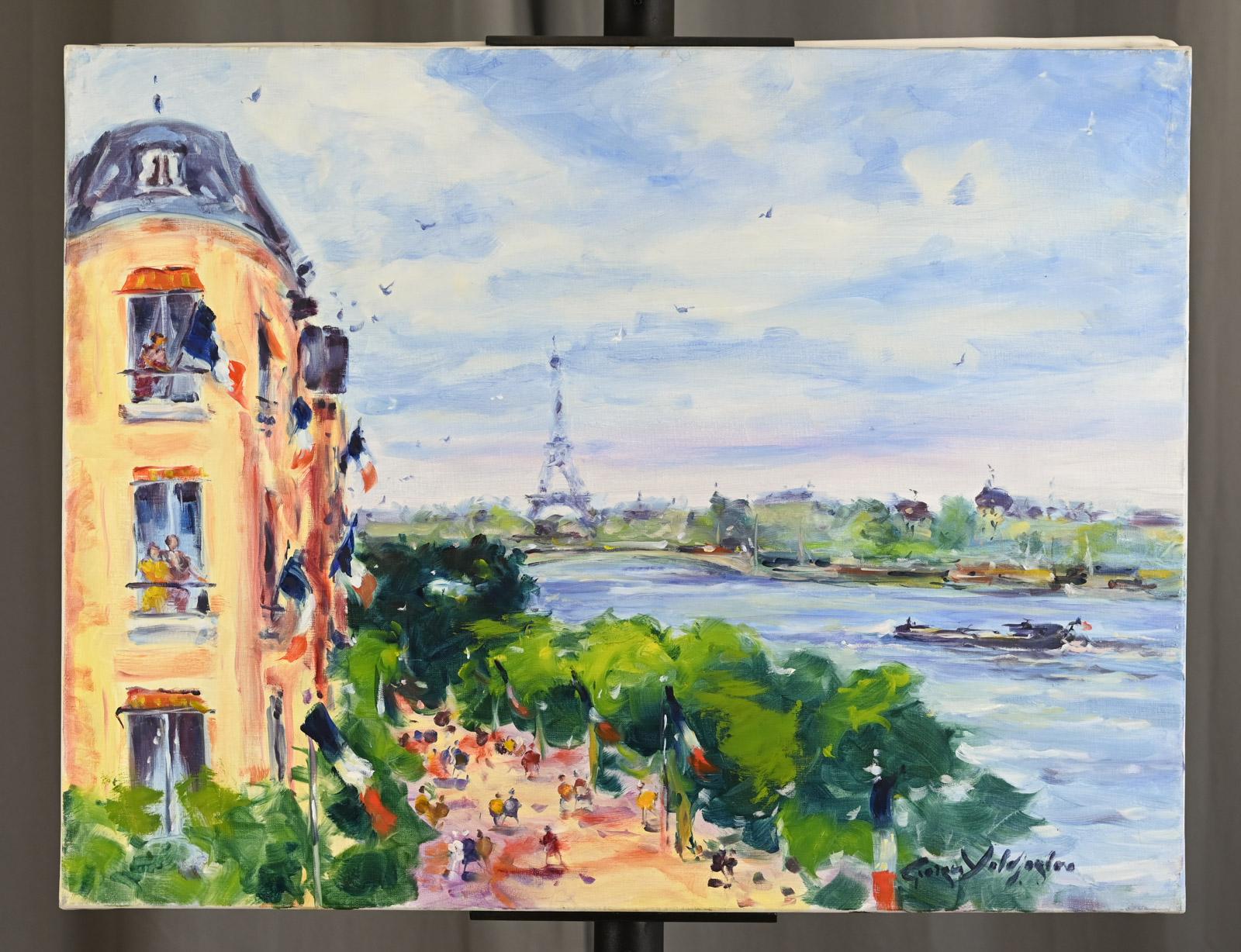 Vue sur la Seine, Paris, Paris – Painting von Georges Yoldjoglou