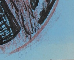 Large Abstract Ink Drawing in Red and Black, Late 20th Century