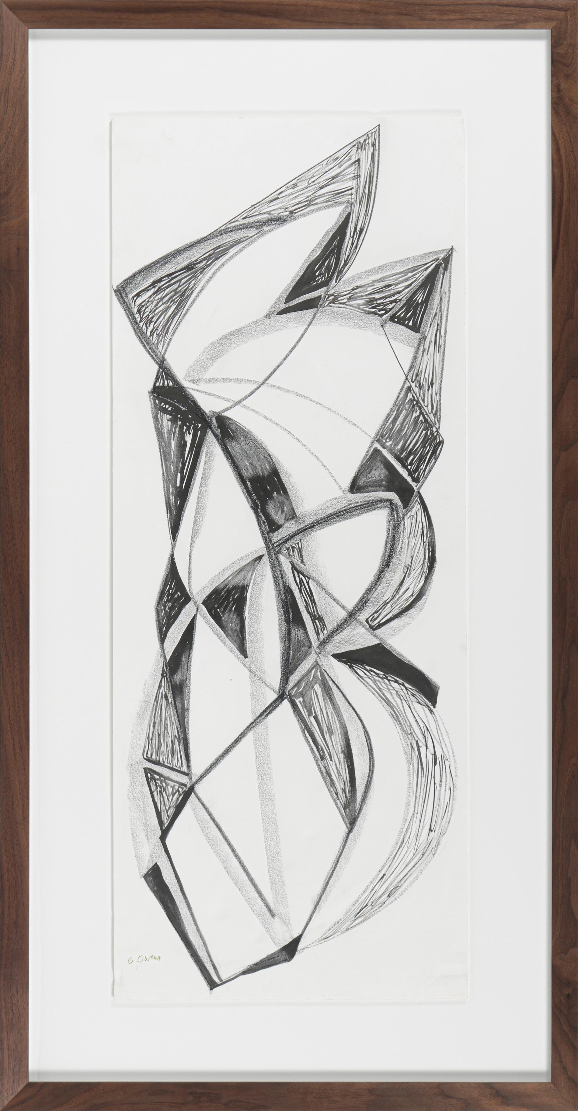 Georgette London Owens Abstract Drawing - Angular Monochromatic Abstract 20th Century Ink & Charcoal