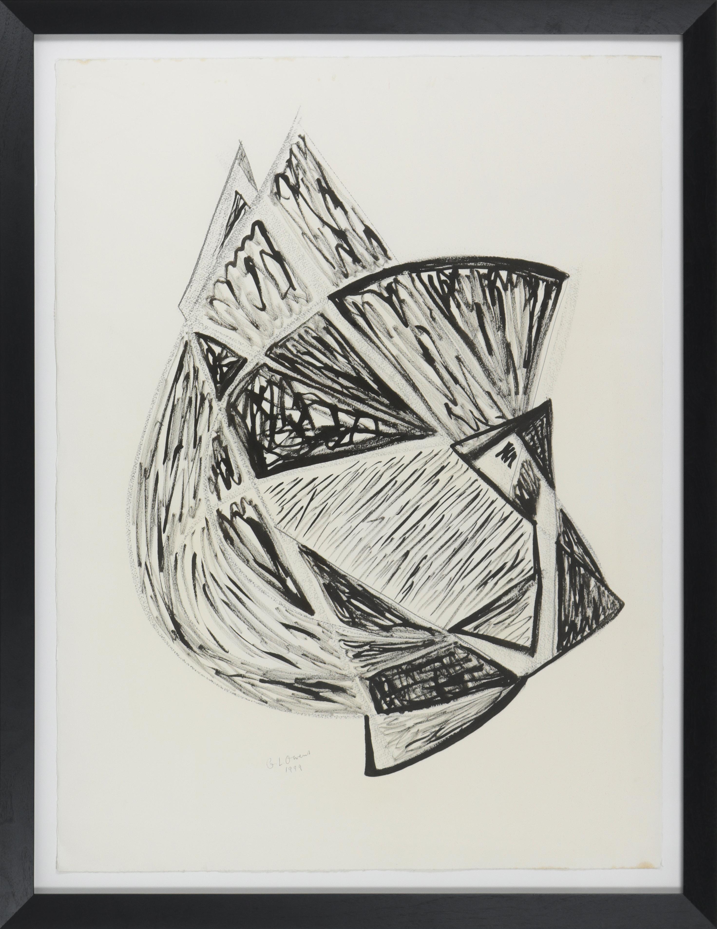 Georgette London Owens Abstract Painting - Geometric Monochromatic Abstract Ink drawing, 1998