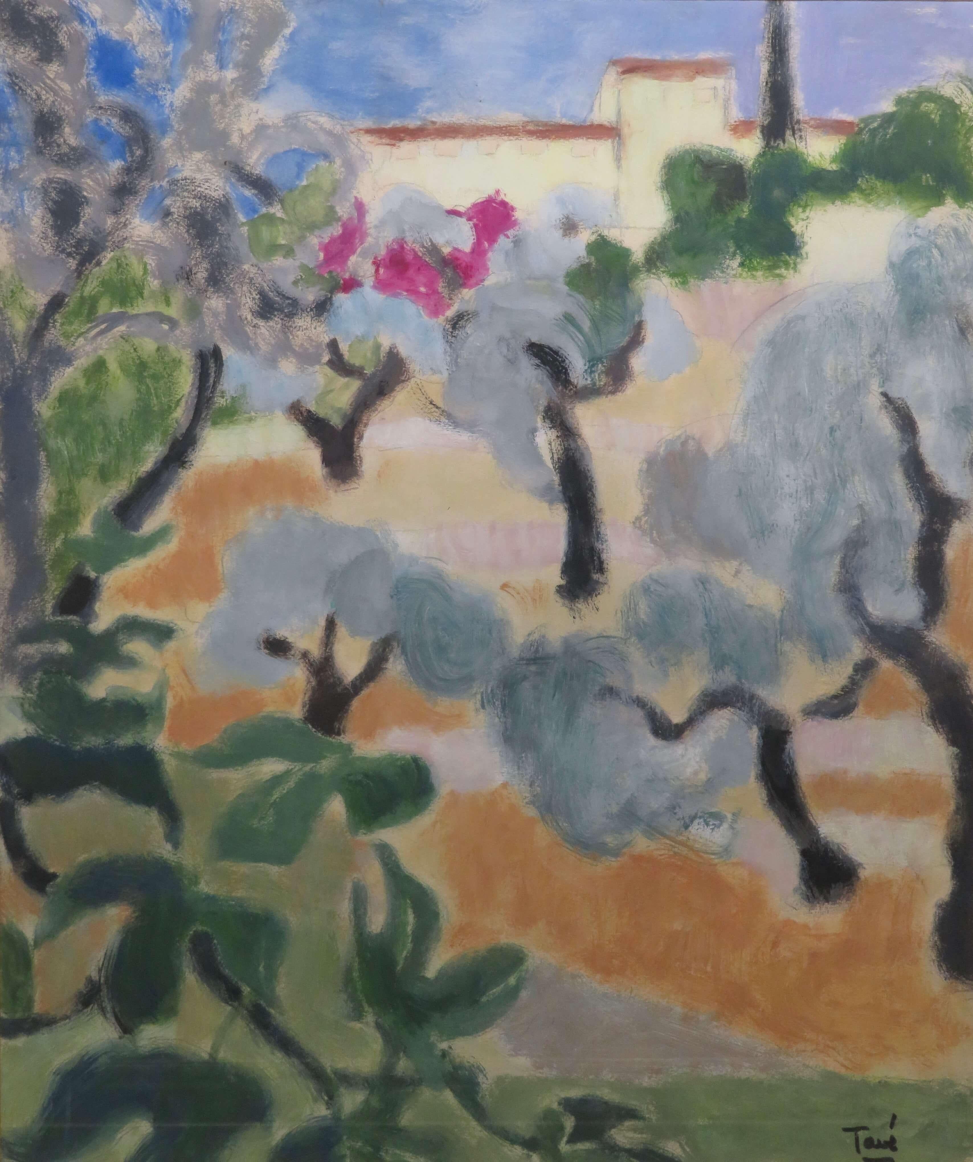 Schöne Französisch Impressonist Modernist Ölgemälde OLIVE GROVES PROVENCE – Painting von Georgette Tave