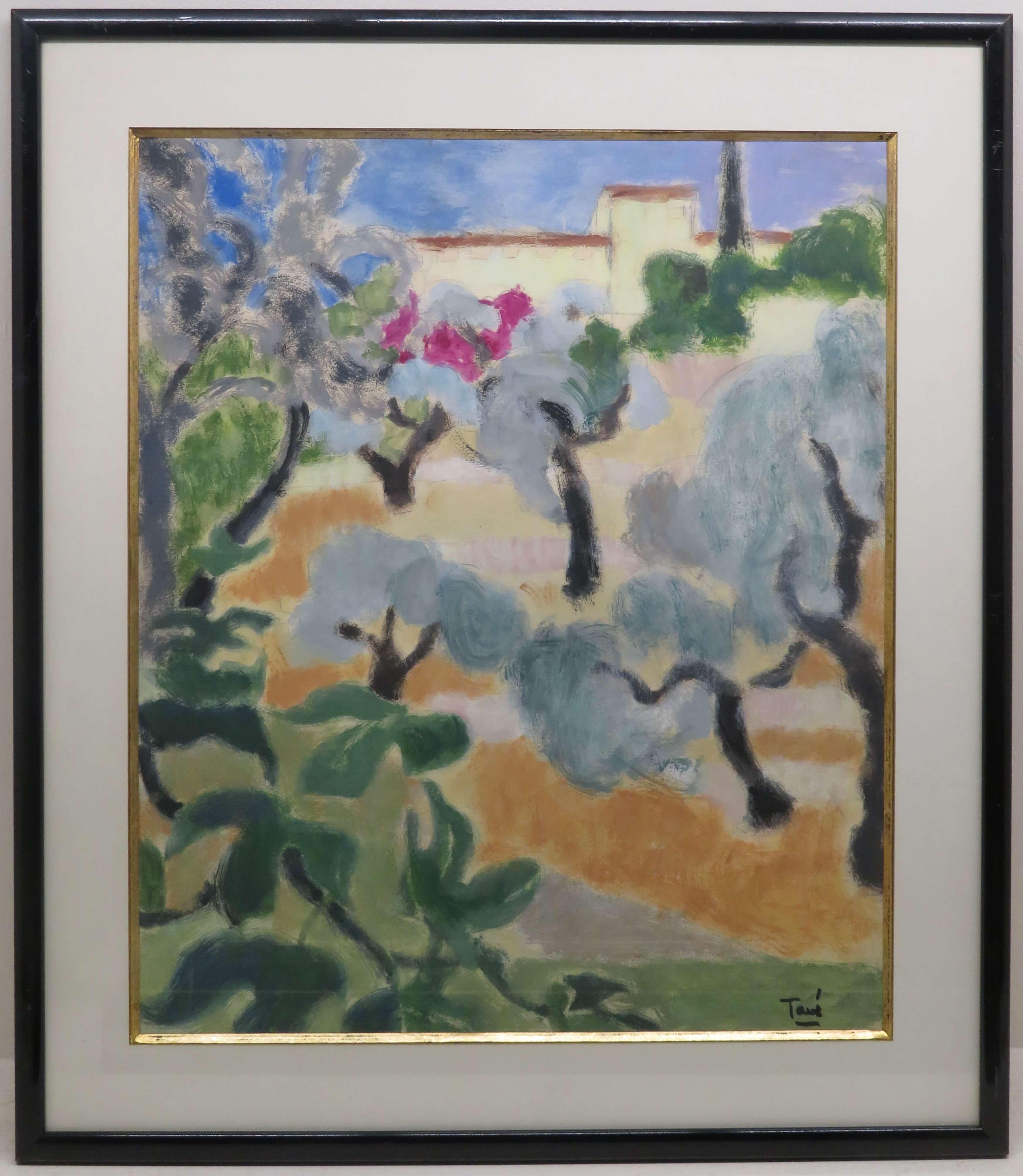 Belle peinture à l
huile moderniste impressionniste française OLIVE GROVES PROVENCE