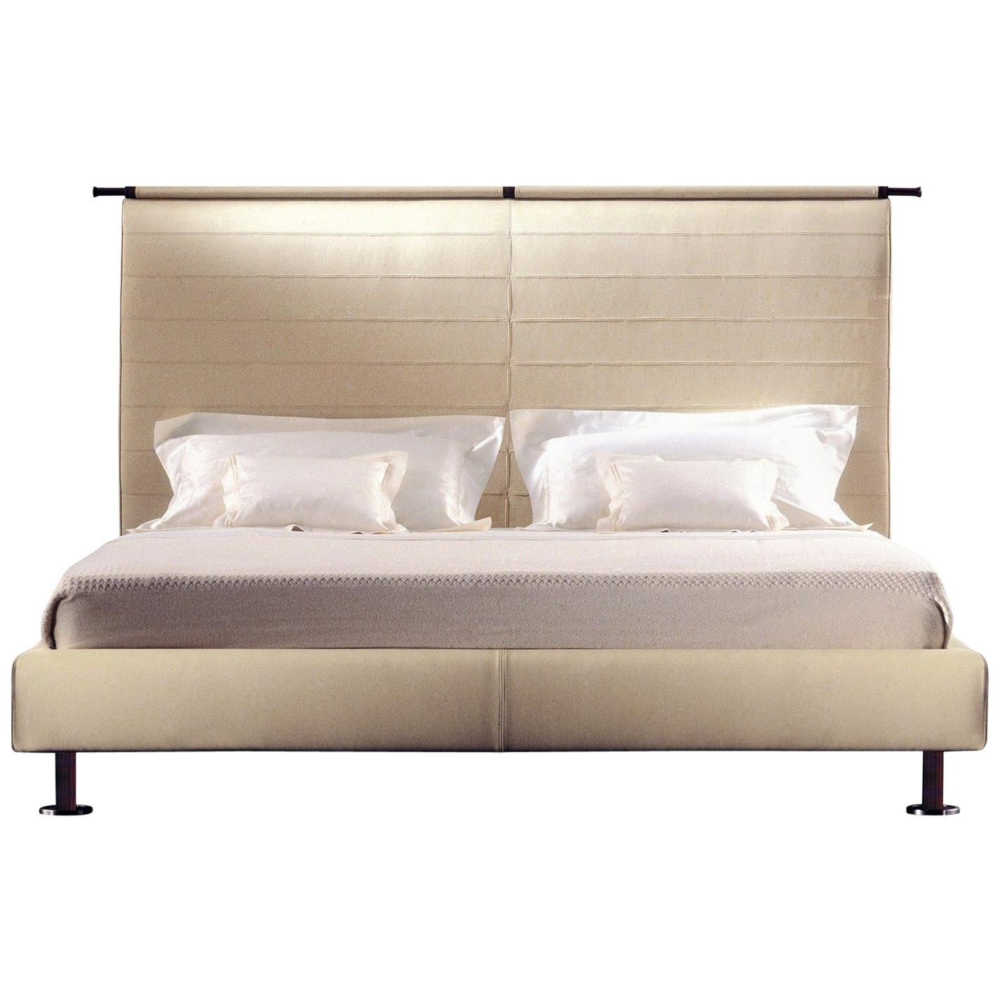 Giorgetti Kao Cream Leather Pau Ferro Wood King Bed by Chi Wing Lo, 2009, Modern