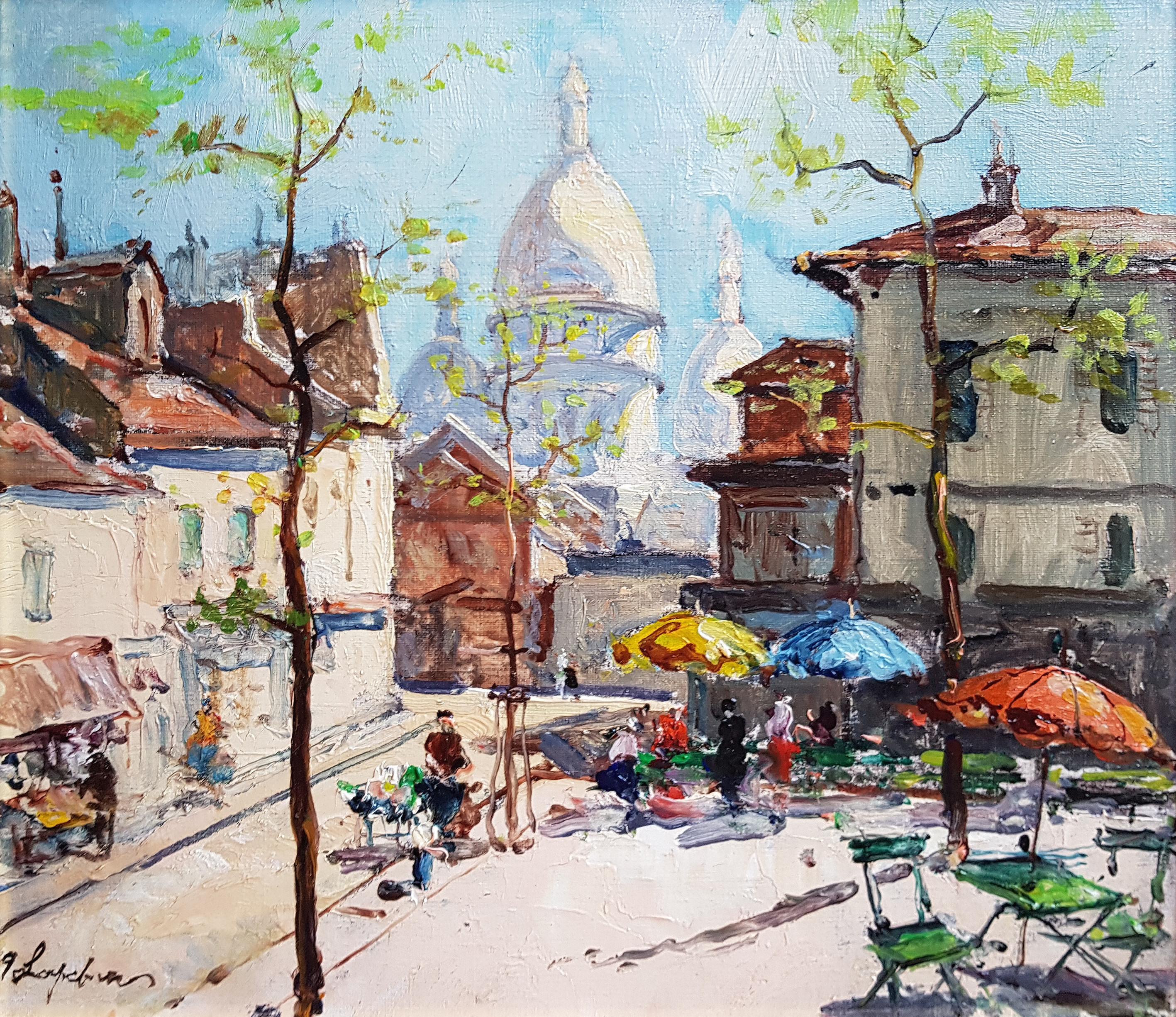 Georgi Alexandrovich Lapchine Figurative Painting – Place Du Tertre, Paris, Paris