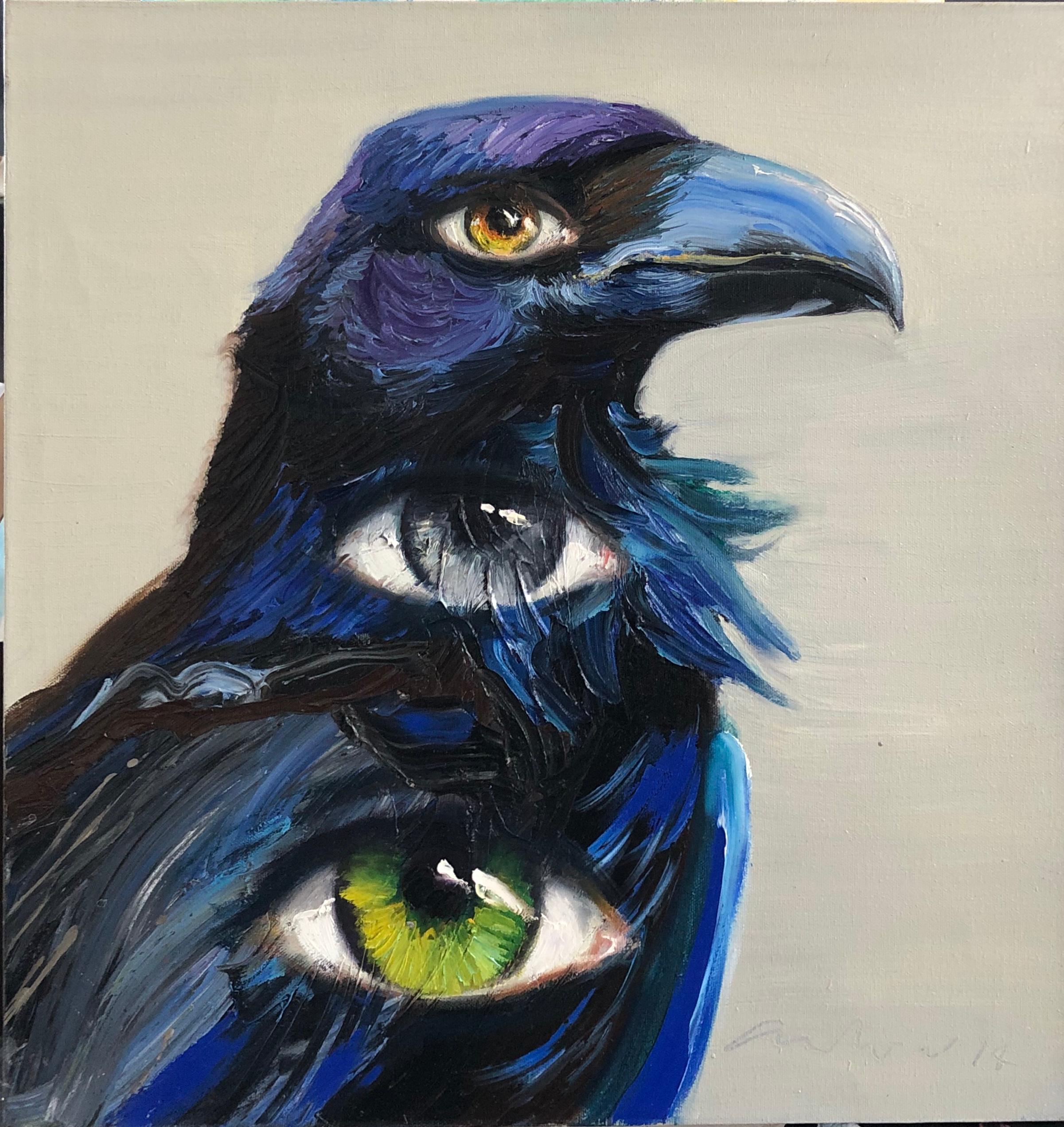 Georgi Andonov Animal Painting - Crow: Contemporary Oil Painting