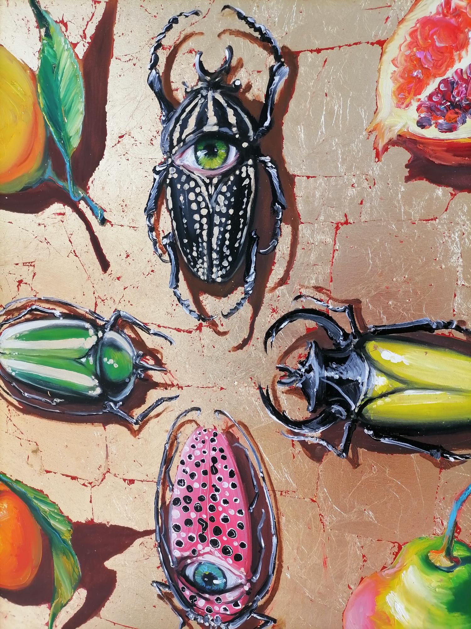 Oil paint with gold leaf on linen