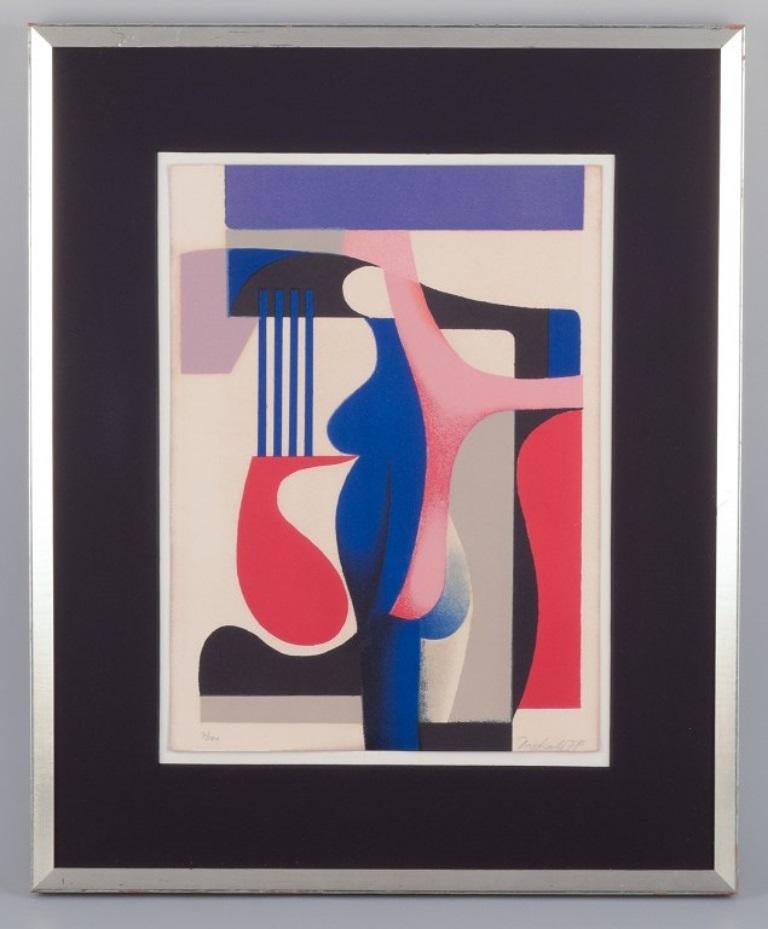 Georgi Daskaloff (1923-2005), bulgarischer Künstler. 
Farblithographie auf Papier.
Kubistische Komposition.
Ungefähr 1960.
Handsigniert mit Bleistift.
Ausgabe 7/100.
In ausgezeichnetem Zustand.
Abmessungen: 37,5 cm x 28,0 cm.
Gesamtabmessungen: 56,0