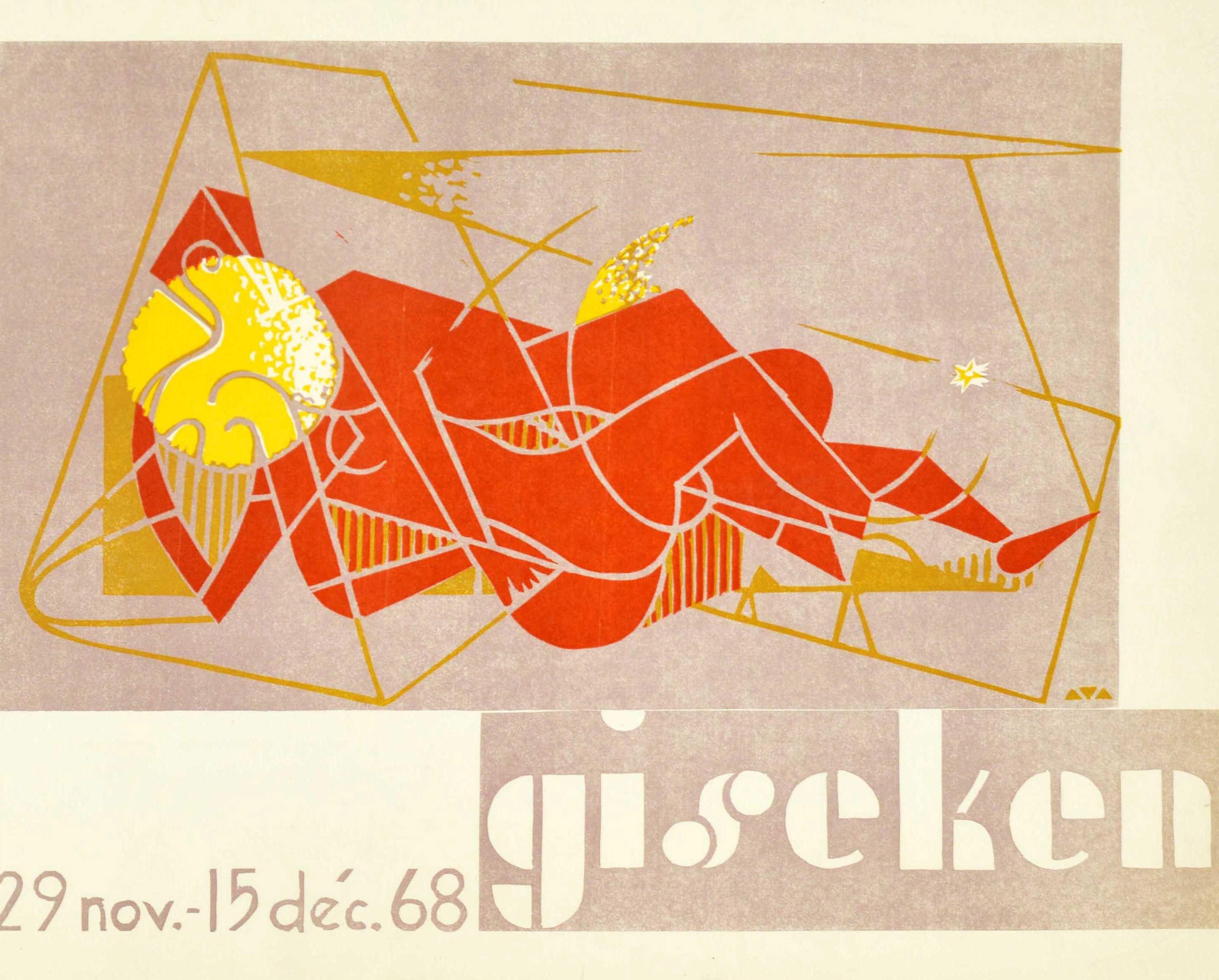 Original Vintage Art Exhibition Poster Giseken Hotel Plaza Nice Abstract Design - Beige Print by Georgi Giseken