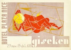 Poster d'arte originale d'epoca per la mostra Giseken Hotel Plaza, bel design astratto