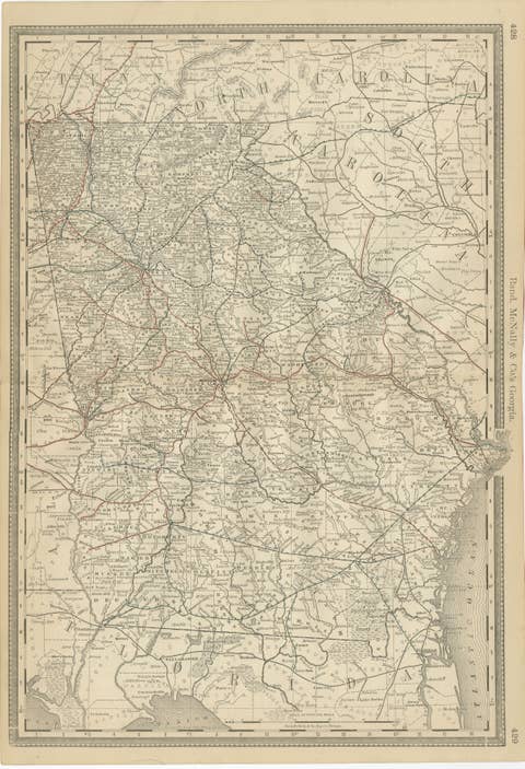 Georgia 1888 Antique Map – Railroads, Settlements & Frontier Counties
