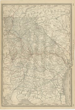 Mappa antica della Georgia del 1888 - Ferrovie, insediamenti e contee di frontiera