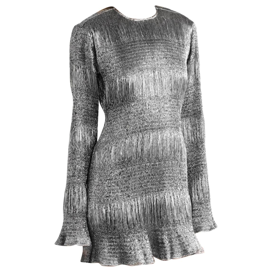 Georgia Alice Silver Metallic Lame Mini Dress - Size US 10  For Sale