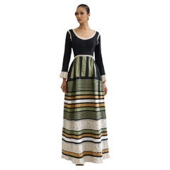 1970s Vintage Georgia Charuhas Maxi Dress in Black, Beige, Green