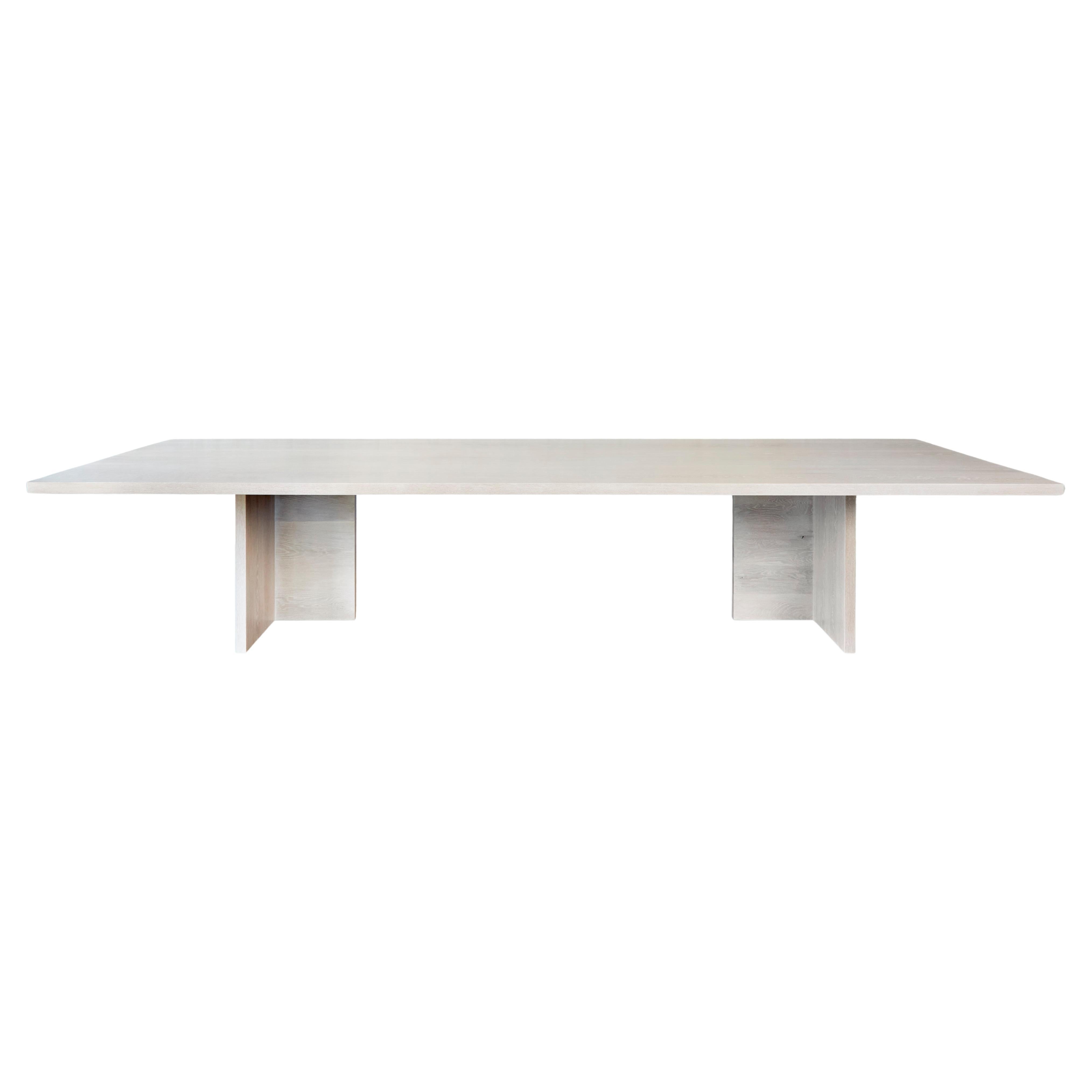 Georgia Dining Table in Solid White Oak, Whitewashed Organic Modern For Sale