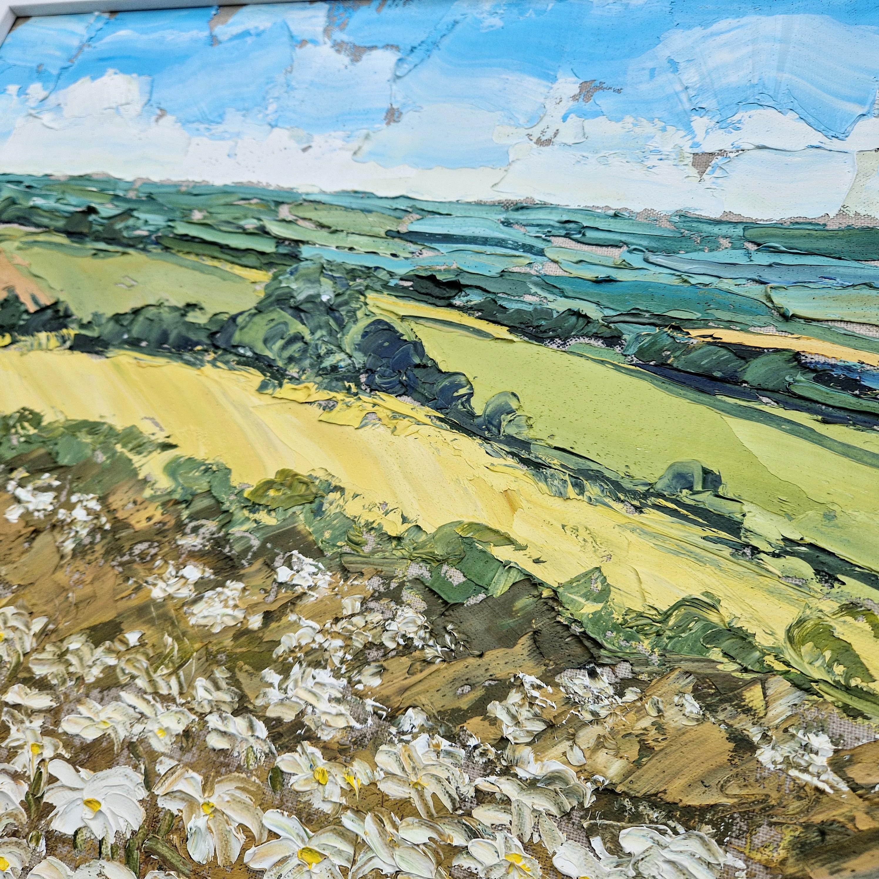 Rollright Daisies, Originalgemälde, Landschaft, zeitgenössisch im Angebot 3