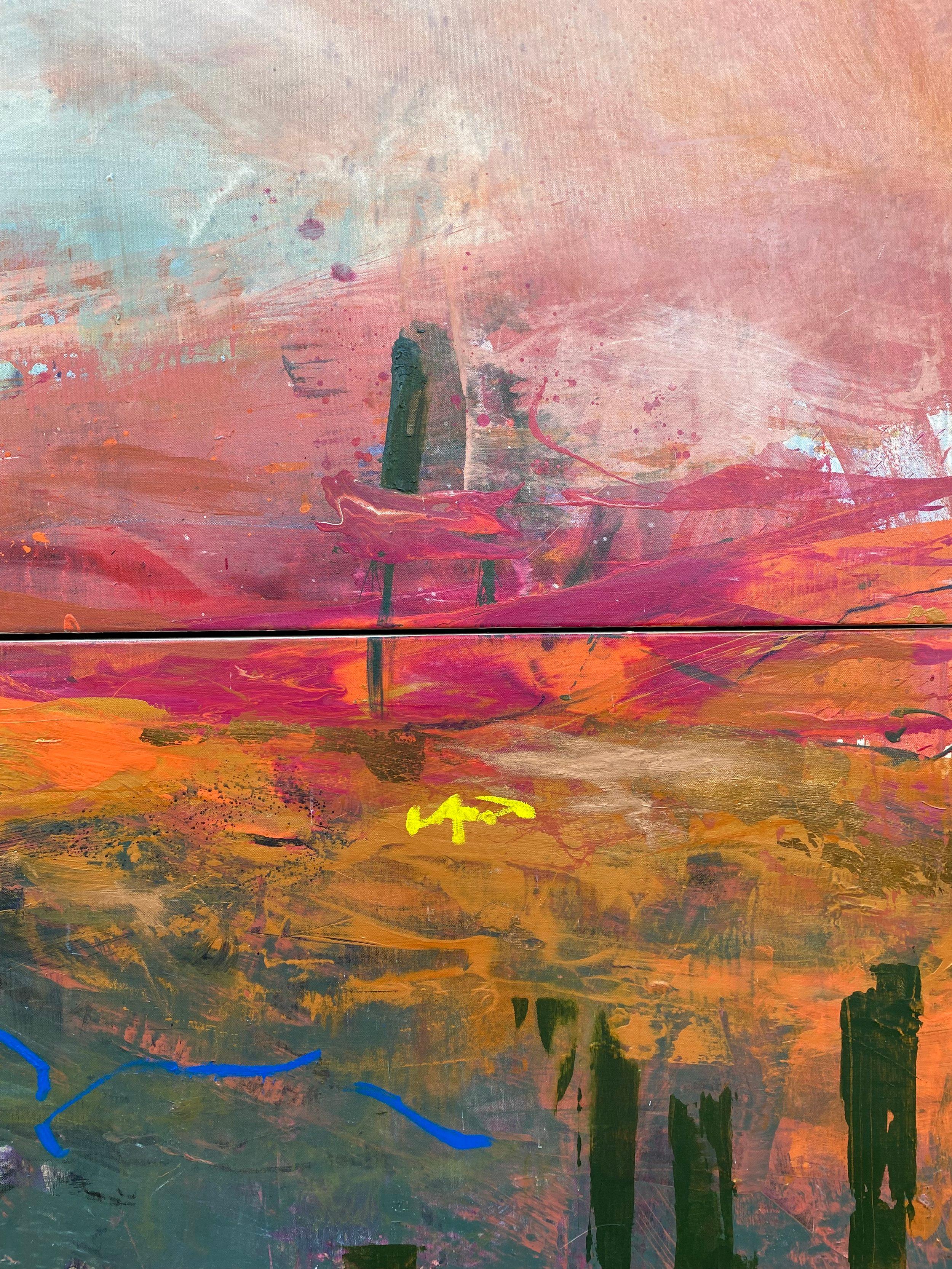 Higher Than The Wind (200x200cm), Abstract, Modern art  - Beige Landscape Painting by Georgia Elliott