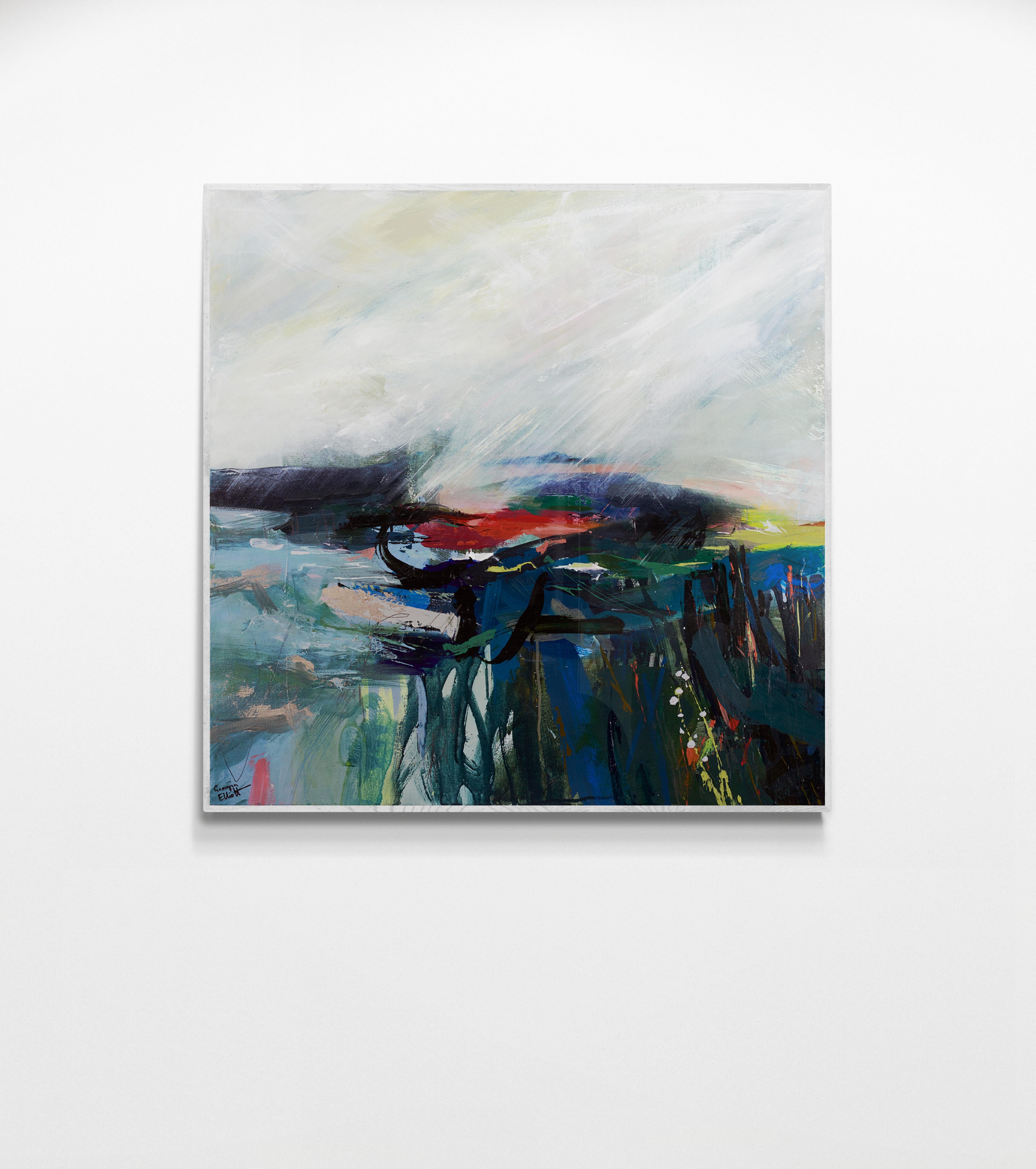 STEP Away From the EDGE (94x94cm), art abstrait et moderne  - Painting de Georgia Elliott
