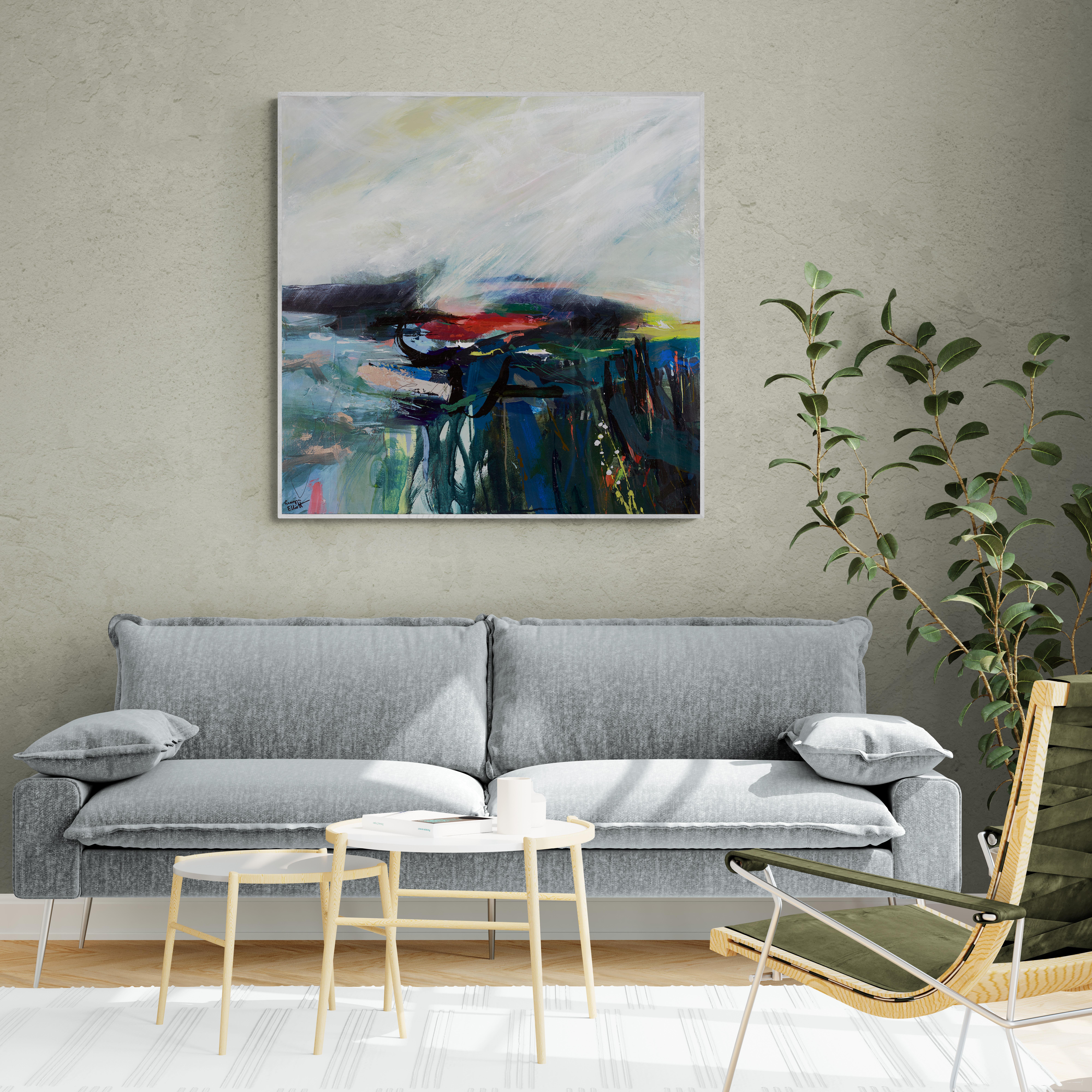 STEP AWAY FROM THE EDGE (94x94cm), Abstract, Modern art  For Sale 2