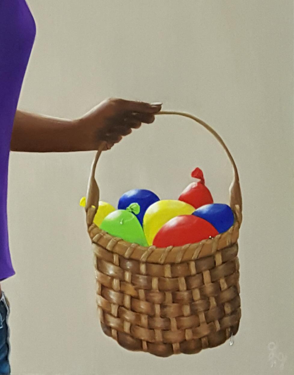 Adolescence: Wasserballons (Braun), Figurative Painting, von Georgia Griffin