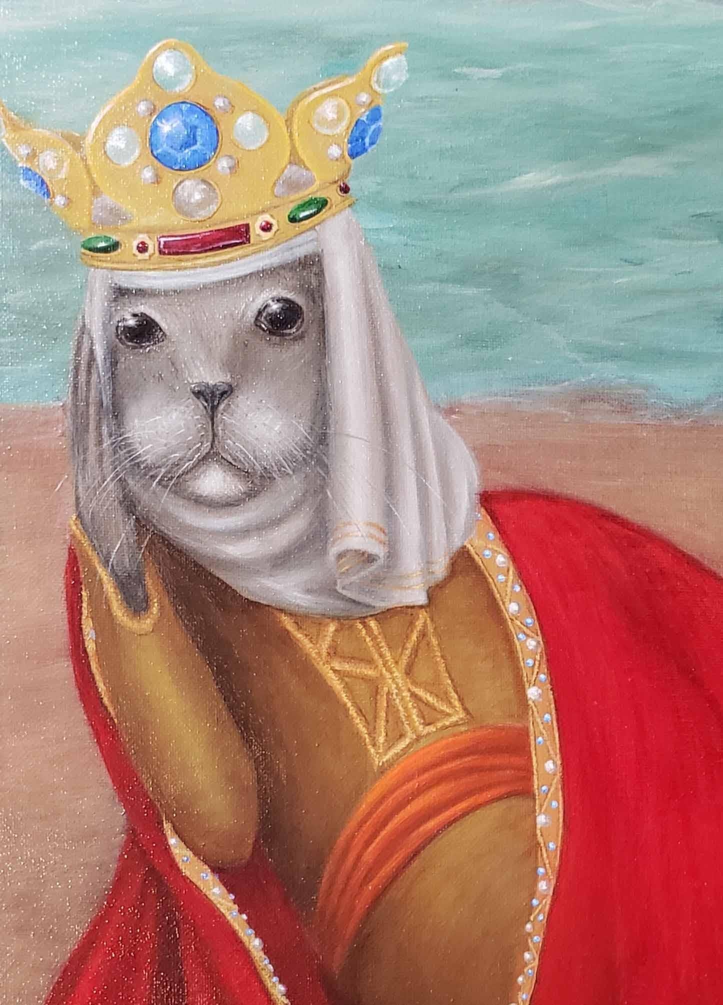 Sovereigns of the Sea: Visigoth Seal Queen & Regent, Brunhilda of Austrasia - Painting by Georgia Griffin