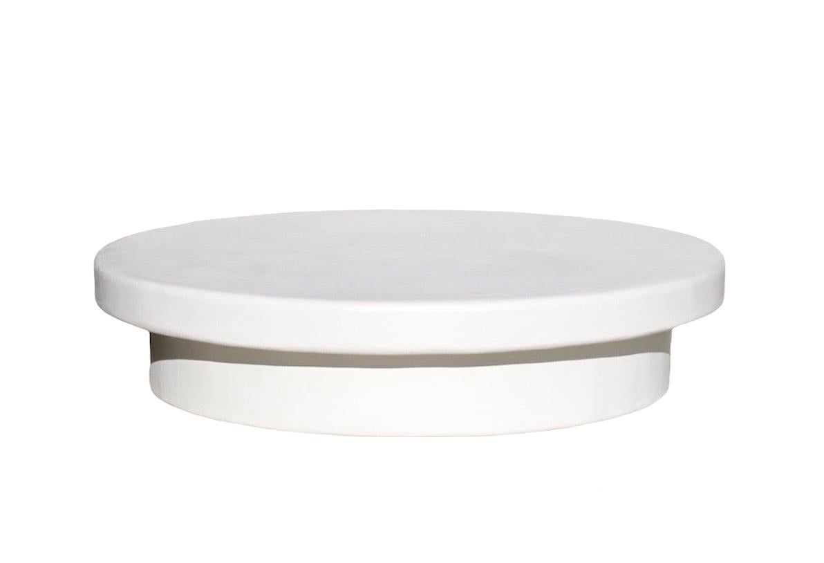 georgia 60" round plaster coffee table in bone by öken house studios For Sale