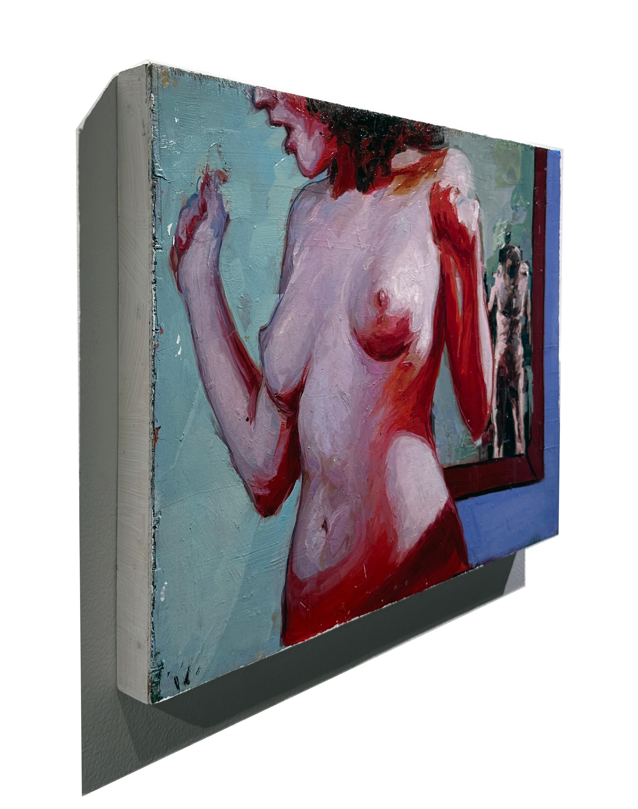 Bloody Birthday – weiblicher Akt, kühne Farben und schwere strukturierte Farbe auf Täfelung (Zeitgenössisch), Painting, von Georgia Hinaris
