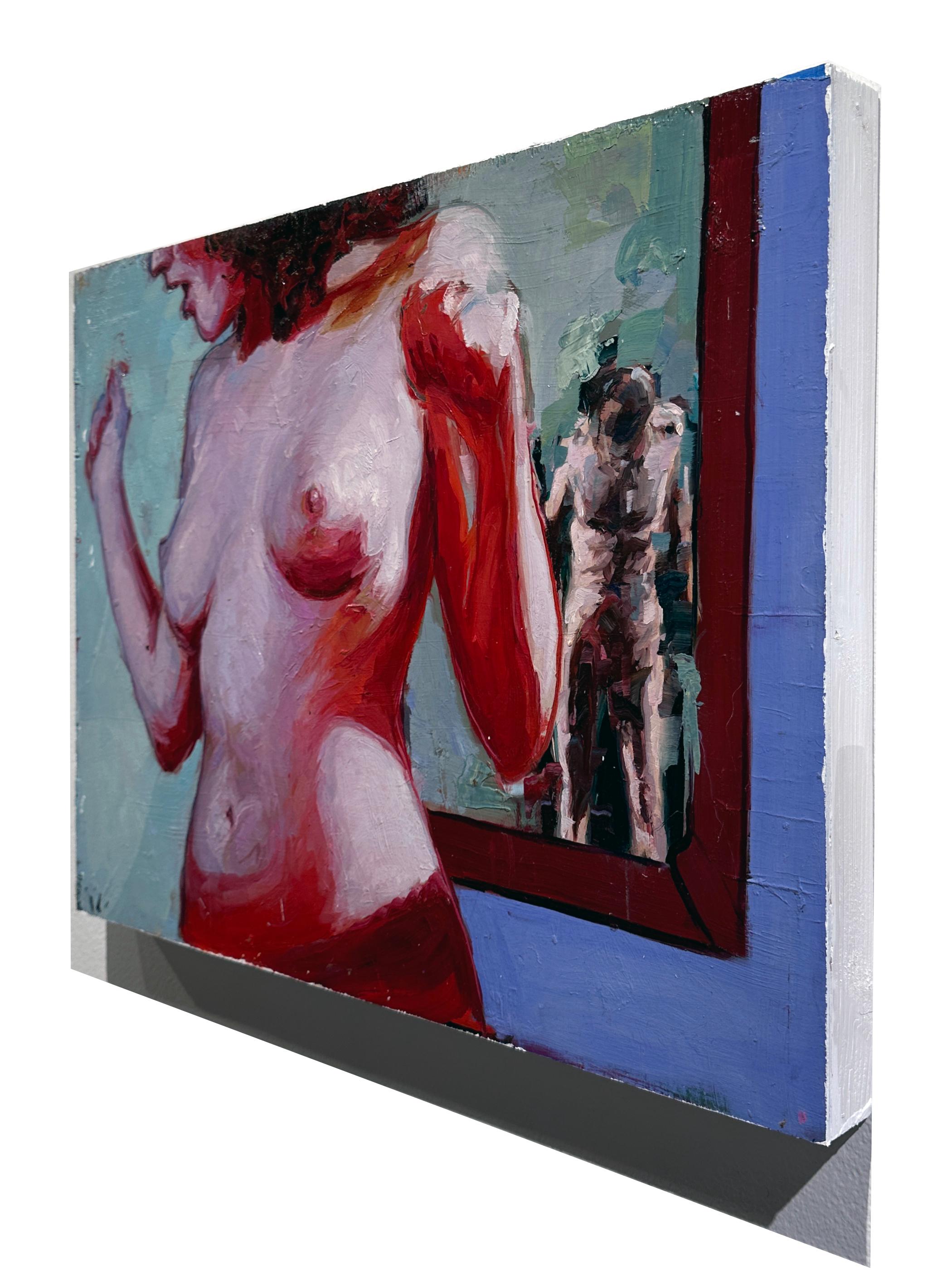 Bloody Birthday – weiblicher Akt, kühne Farben und schwere strukturierte Farbe auf Täfelung (Grau), Figurative Painting, von Georgia Hinaris