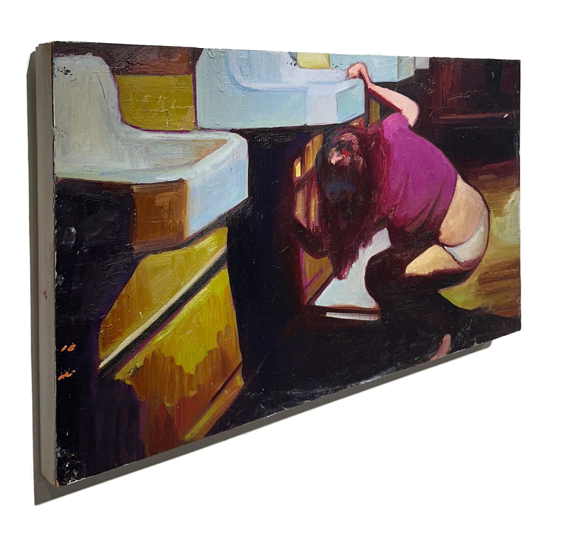 Controllo del lavandino di venerdì, colori vivaci e pittura a trama pesante su pannello - Painting di Georgia Hinaris