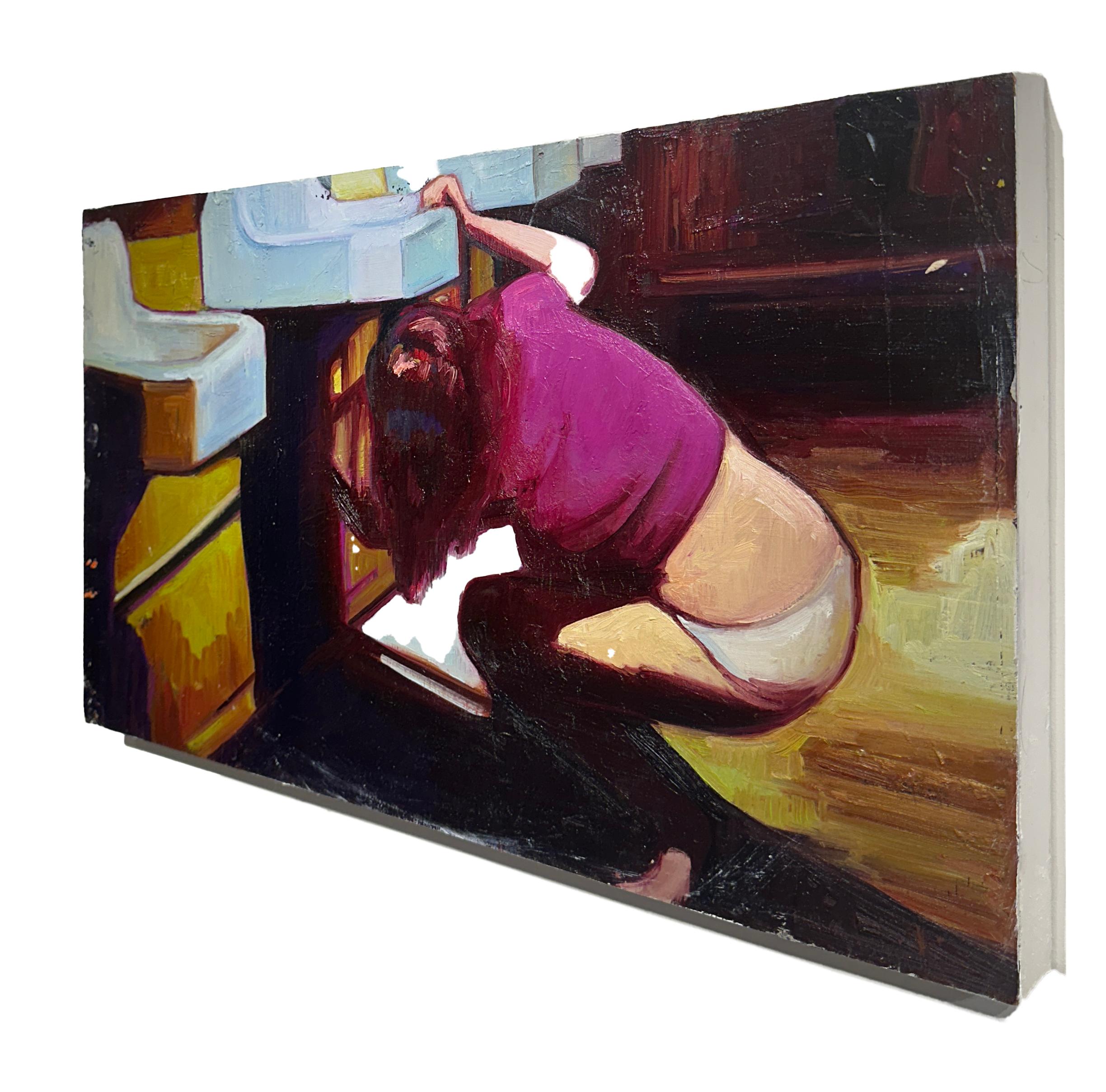 Controllo del lavandino di venerdì, colori vivaci e pittura a trama pesante su pannello - Painting Contemporaneo di Georgia Hinaris